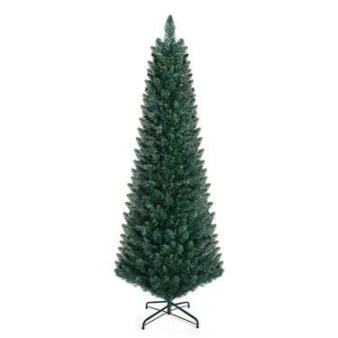 1.5/1.8/2.1/2.4/2.7 M Green Pencil Christmas Tree with 400 PVC Branch Tips and Foldable Sturdy Metal Stand