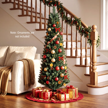1.5/1.8/2.1/2.4/2.7 M Green Pencil Christmas Tree with 400 PVC Branch Tips and Foldable Sturdy Metal Stand