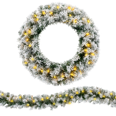 270CM Flocked Christmas Rattan & 61CM Christmas Wreath for Decoration