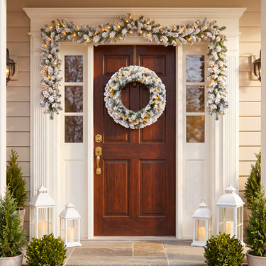 270CM Flocked Christmas Rattan & 61CM Christmas Wreath for Decoration