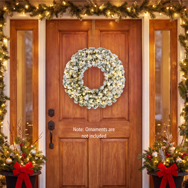 270CM Flocked Christmas Rattan & 61CM Christmas Wreath for Decoration