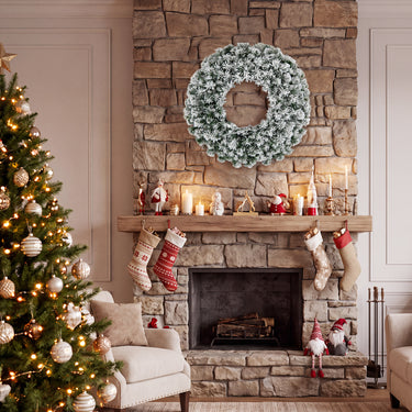 270CM Flocked Christmas Rattan & 61CM Christmas Wreath for Decoration