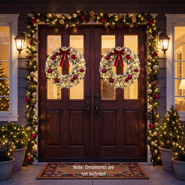 270CM Flocked Christmas Rattan & 61CM Christmas Wreath for Decoration