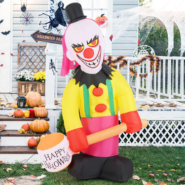 240 CM Giant Halloween Inflatables, Head Turning Clown with Hammer