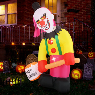 240 CM Giant Halloween Inflatables, Head Turning Clown with Hammer