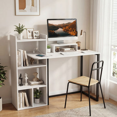 Computer Desk with Charging Station and Ergonomic Monitor Stand for Home Office
