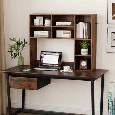 Desktop Bookshelf Desk Hutch with 3 Adjustable Shelves