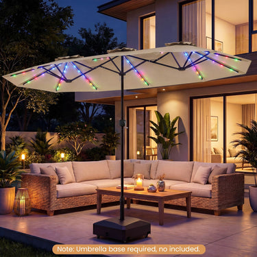 Double-Sided Patio Umbrella with Color-Changing Solar LED