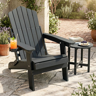 Foldable HIPS Outdoor Plastic Chair with 5-Level Backrest Wooden Textured for Lawn