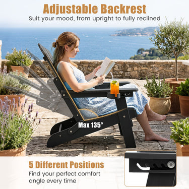 Foldable HIPS Outdoor Plastic Chair with 5-Level Backrest Wooden Textured for Lawn