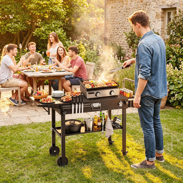 Foldable Outdoor Grill Cart with 79 x 43 CM Tabletop and Side Tray