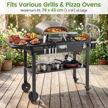 Foldable Outdoor Grill Cart with 79 x 43 CM Tabletop and Side Tray