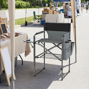 Folding Tall Camping Chair with Footrest and Cup Holders