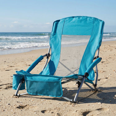 Folding Beach Chair Portable Lightweight Low Seat Chair with Padded Armrests