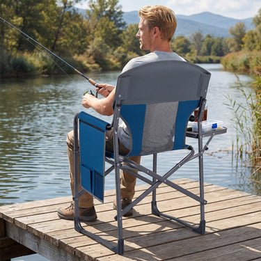 Folding Camping Chair Oversized Padded Portable Directors Chair with Side Table