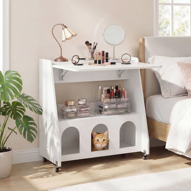 Folding Workstation on Wheels with Shelves for Small Space Home Office