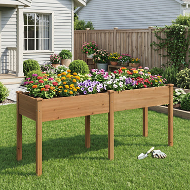 Raised Garden Bed w/Legs Elevated Planter Box w/Divider, 8 Drainage Holes