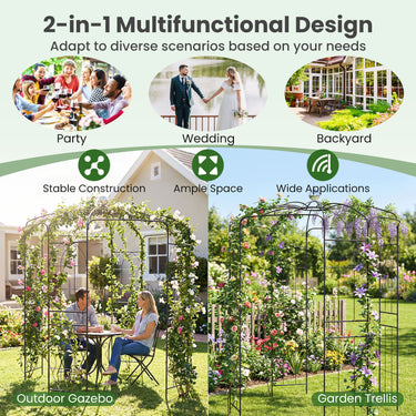 Birdcage Shape Arch,286 cm High x 206cm Wide, Heavy-Duty Wrought Metal Arbor for Climbing Plants