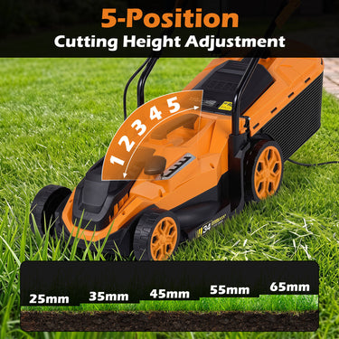 36cm 12-Amp Corded Electric Lawn Mower w/ 5-Position Height Adjustment