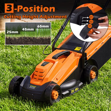 32cm 12-Amp Corded Electric Lawn Mower w/ 5-Position Height AdjustmenPowerful Push Mower