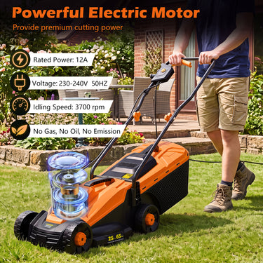32cm 12-Amp Corded Electric Lawn Mower w/ 5-Position Height AdjustmenPowerful Push Mower