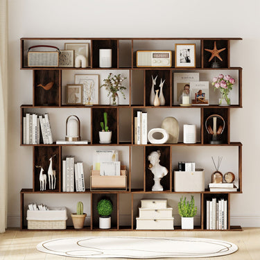 5-Tier Geometric Display Rack with Open Shelves and Closed Cubes for home