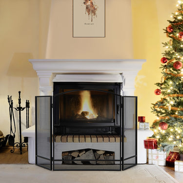 3 Panel Folding Fireplace Screen, 48.5 x 29 Inch Wrought Iron Furnace Fireguards