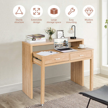 Extending Writing Desk Console Table with 2 Drawers