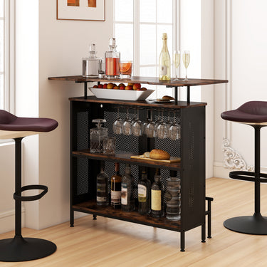 4-Tier Home Bar Unit Home Bar Cabinet with 2 Wine Storage Shelves