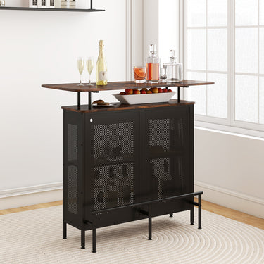 4-Tier Home Bar Unit Home Bar Cabinet with 2 Wine Storage Shelves