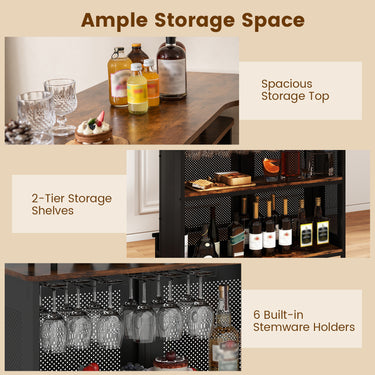 4-Tier Home Bar Unit Home Bar Cabinet with 2 Wine Storage Shelves