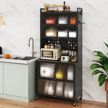 6-Tier Kitchen Pantry Cabinet with Hutch and Flip Doors