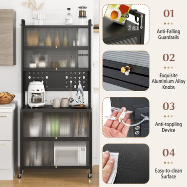6-Tier Kitchen Pantry Cabinet with Hutch and Flip Doors