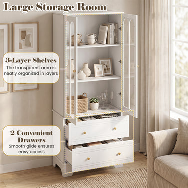 180 CM Tall Pantry Cabinet, 3-Tier Display Storage Cabinet Wooden