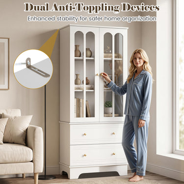 180 CM Tall Pantry Cabinet, 3-Tier Display Storage Cabinet Wooden