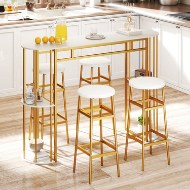 150 cm Long Bar Table, Narrow Pub Table with Faux Marble Tabletop & Storage Shelves