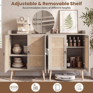 Sideboard Buffet Cabinet with Rattan Doors and Adjustable Shelf