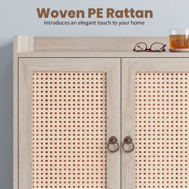 Sideboard Buffet Cabinet with Rattan Doors and Adjustable Shelf