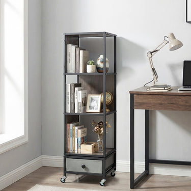 4-Tier Rotating Bookshelf on Wheels 360° Spinning Corner Book Shelf Tower