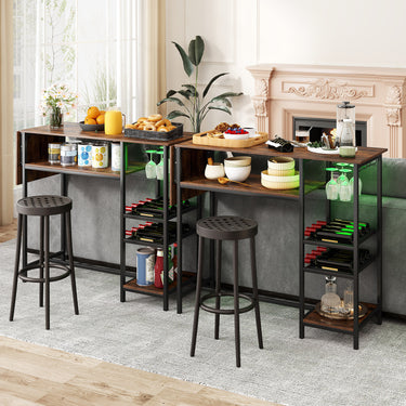 Counter Height Bar Table with RGB LED Lights, Rectangular Pub Table with Foldable Top, Storage Shelves