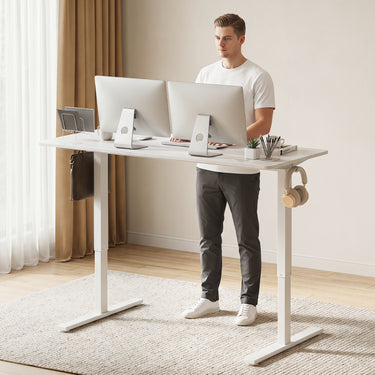 L-Shaped Electric Standing Desk, 140 x 85 CM/160 x 85 CM Height Adjustable Computer Table with Memory Controller and Side Hooks