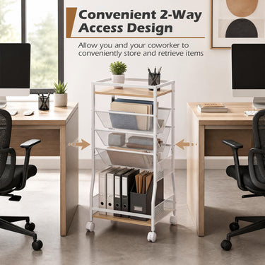 Rolling File Utility Cart with 2 Drawers and Wooden Top for Home Office