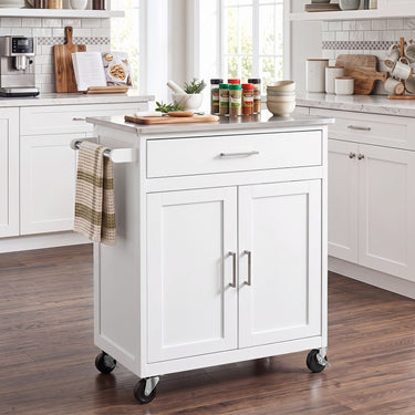 Kitchen Island on Wheels w/ Storage Drawer & Stainless Steel Countertop Adjustable Shelf