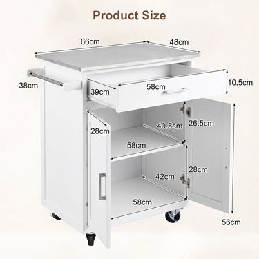 Kitchen Island on Wheels w/ Storage Drawer & Stainless Steel Countertop Adjustable Shelf