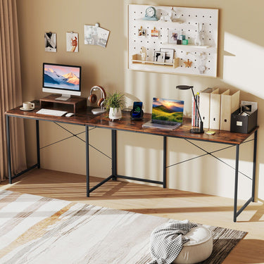 L-Shaped Computer Desk 240cm Long 2-Person Desk with Power Outlets and Monitor Stand