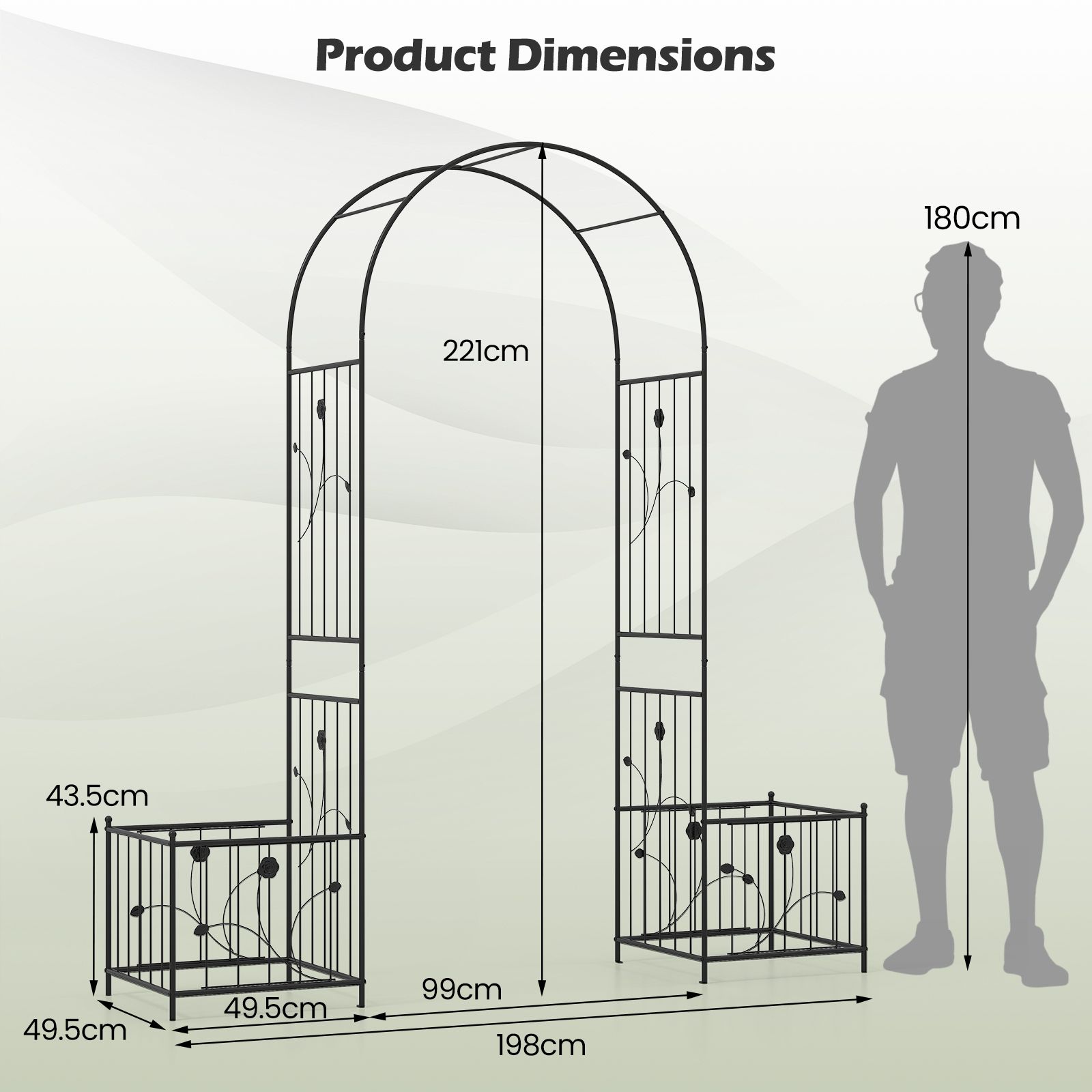 Metal Garden Arbor with Planter Boxes Arch Trellis with Ground Stakes ...