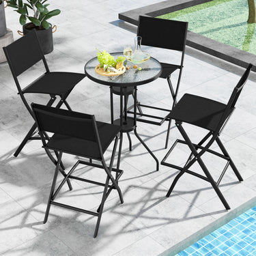 Outdoor Bar Chair Set of 2, Folding Bar Height Stool with Metal Frame & Footrest
