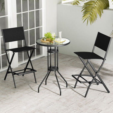 Outdoor Bar Chair Set of 2, Folding Bar Height Stool with Metal Frame & Footrest
