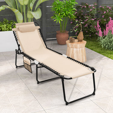 Patio Folding Chaise Lounge Oversized Portable Lay Flat Reclining Chair w/ 4-Level Backrest