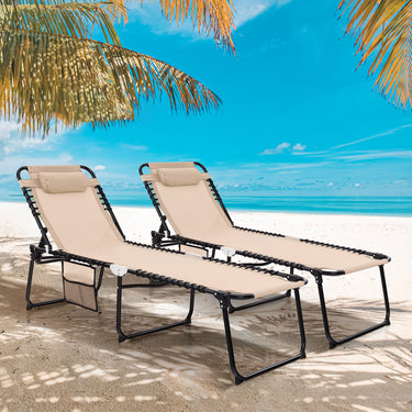 Patio Folding Chaise Lounge Oversized Portable Lay Flat Reclining Chair w/ 4-Level Backrest